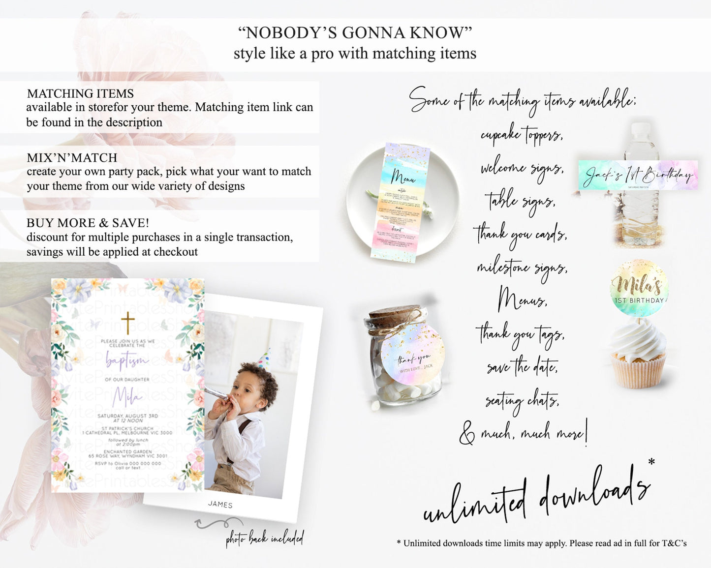 Secret Garden Baptism Invitation Wildflower Baptism Birthday Invite Pastel Flowers Christening Invite Enchanted Garden Boho Floral  D10472