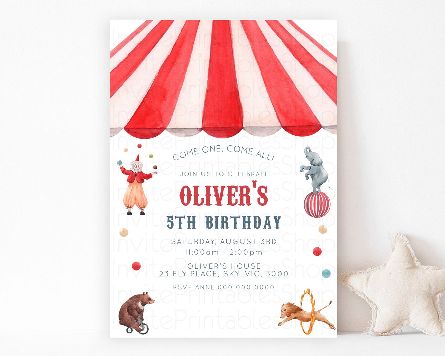 Editable Vintage Circus Birthday Invitation | Carnival Fun | Clown, Lion, El