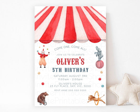 Editable Vintage Circus Birthday Invitation | Carnival Fun | Clown, Lion, El
