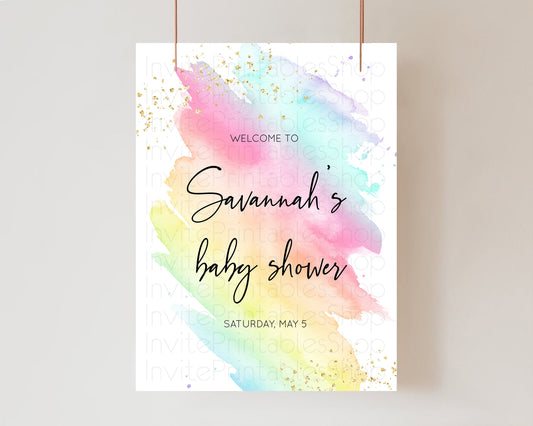Editable Pastel Baby Shower Welcome Board Pastel Rainbow Colorful Welcome Si