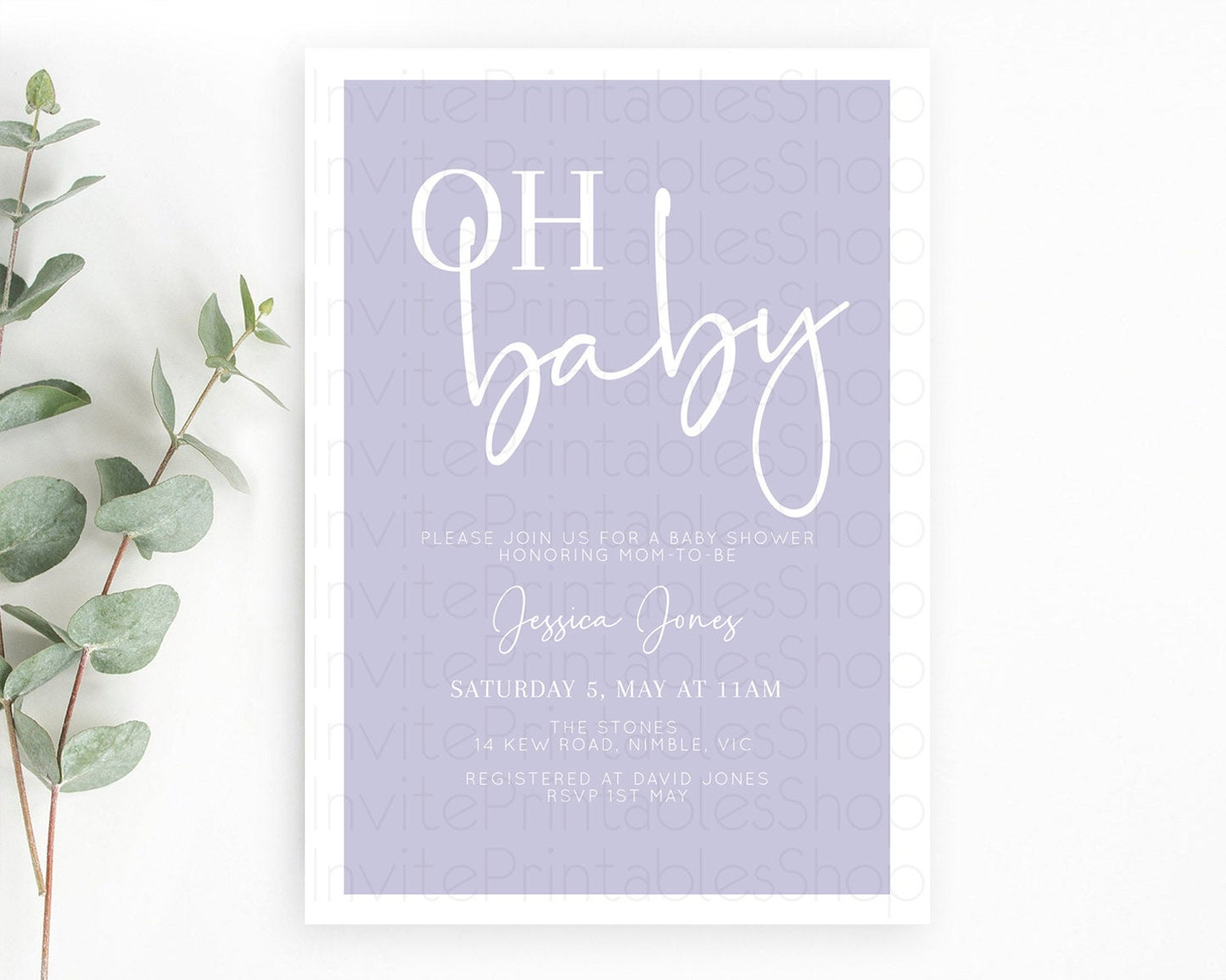 Minimalist Purple Baby Shower Invitation, Purple Invitation, It's a Girl, Modern, Simple Pastel Purple Invitation Stylish Celebration D10942