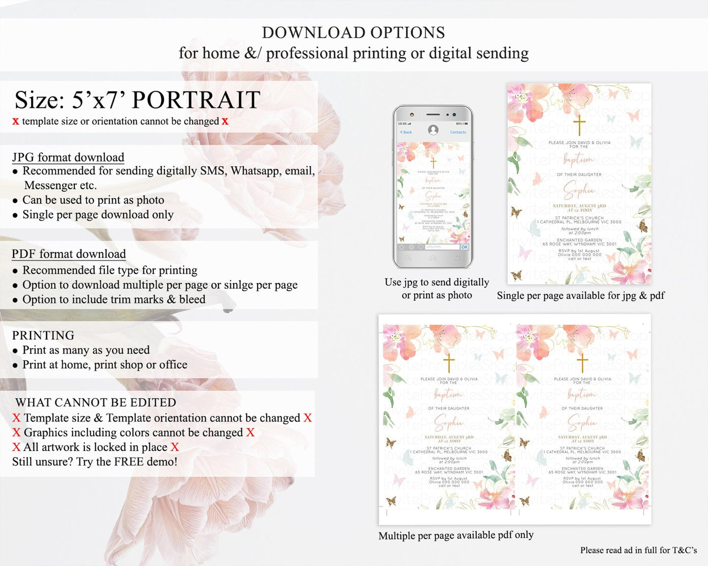 Secret Garden Baptism Invitation Wildflower Baptism Birthday Invite Pastel Flowers Christening Invite Enchanted Garden Boho Floral D11071