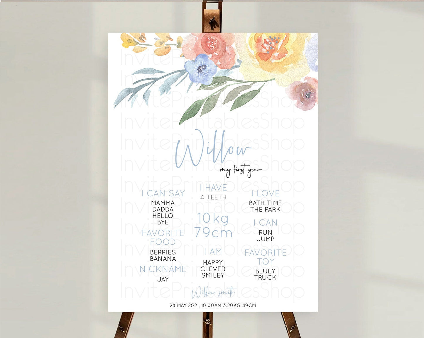 Secret Garden Milestone Board Wildflower First Birthday Milestone Poster Pastel Flowers Milestone Boho Wildflower 1st Birthday Sign D10186