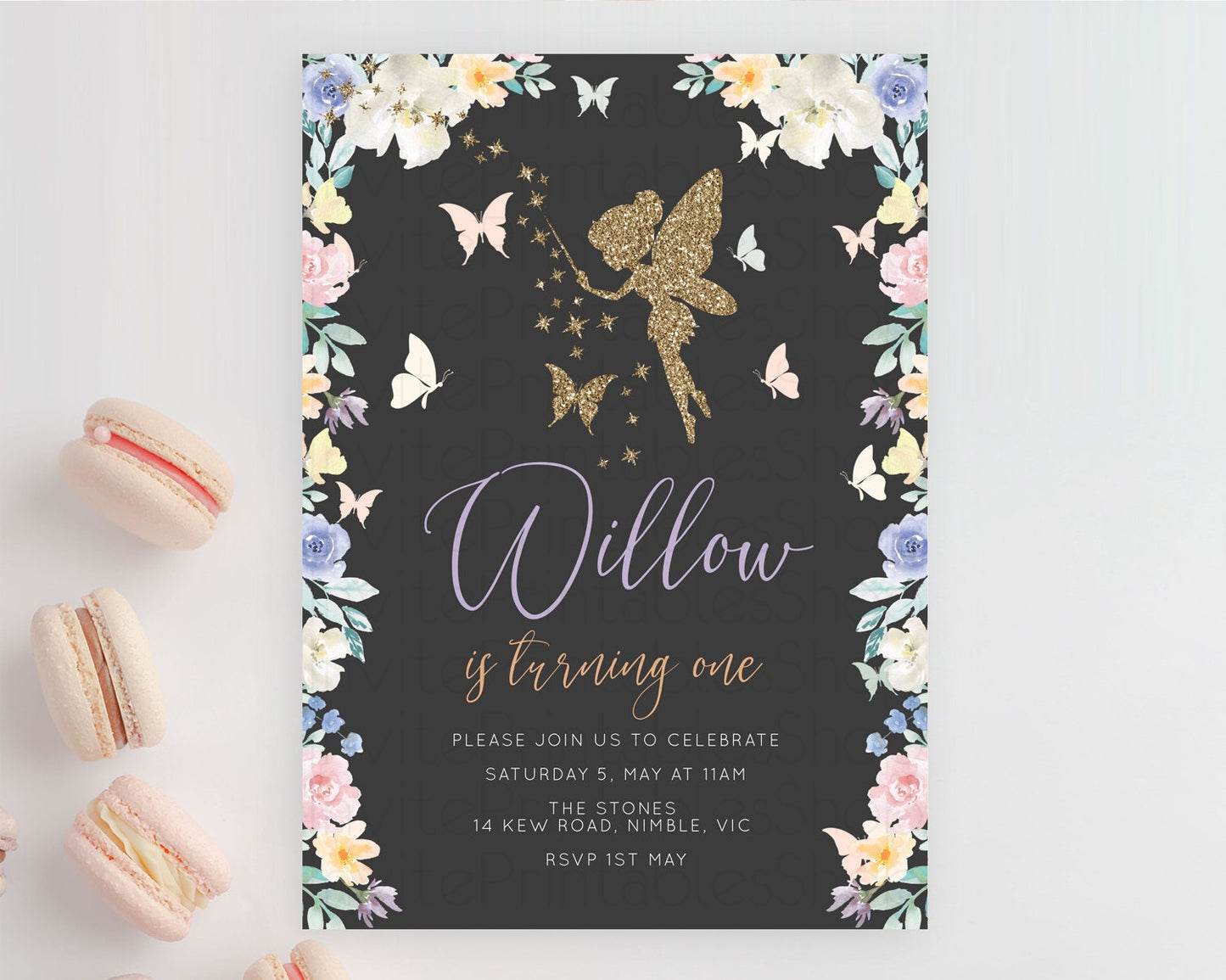 Fairy Birthday Invitation Fairy Invites Fairy Tea Party Fairy Garden Birthday Secret Garden Enchanted Garden Pastel Floral Butterfly D11000