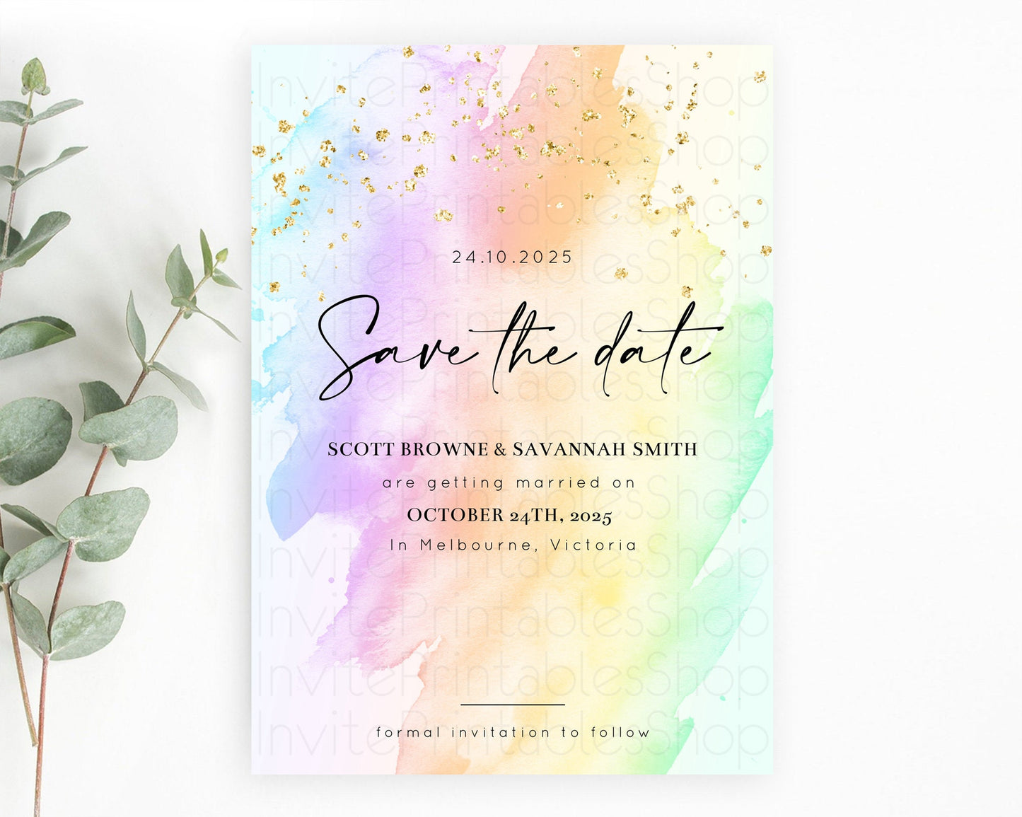 Pastel Save The Date Template Pastel Ombre Rainbow Watercolor Colorful Party For Birthday Baptism Baby Shower Wedding Bridal Shower D10645