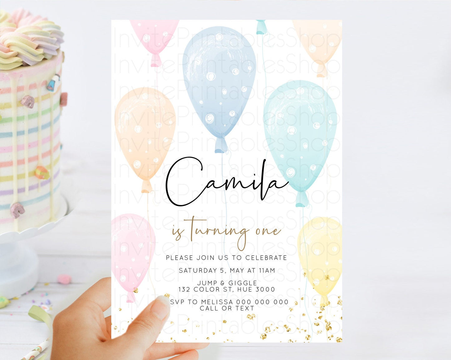 Balloon Birthday Invitation Pastel Birthday Invitation Pastel Balloon Invites Colorful Pastel Rainbow Balloon 3rd 2nd First Birthday D10776