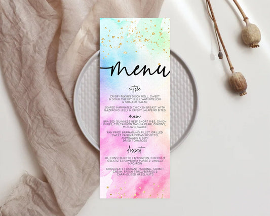 Editable Pastel Menu Pastel Rainbow Menu Template Colorful Pastel Table Deco