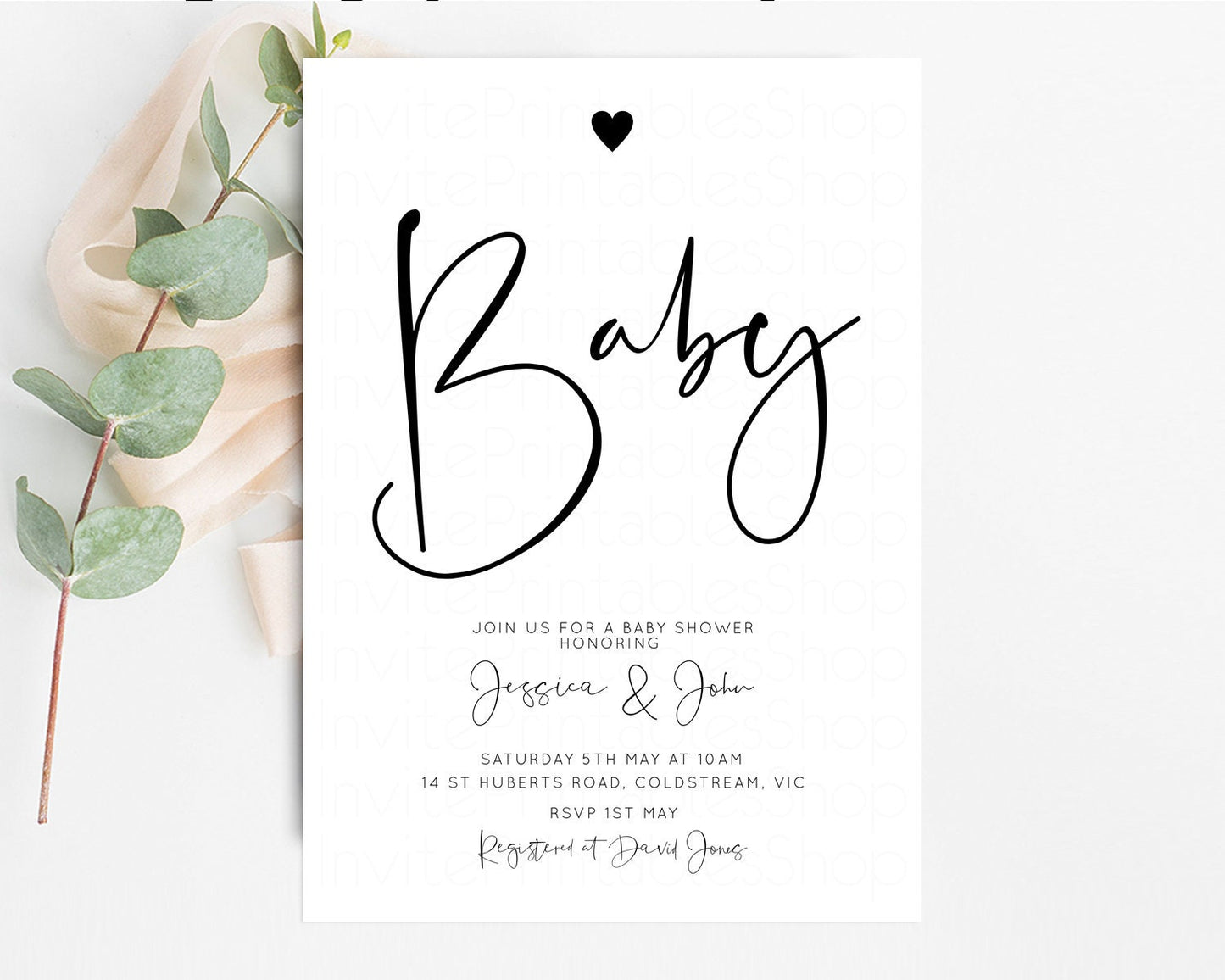 White Black Baby Shower Invitation White Baby Shower Love Heart Invitation Modern Baby Shower Simple Baby Shower wh101