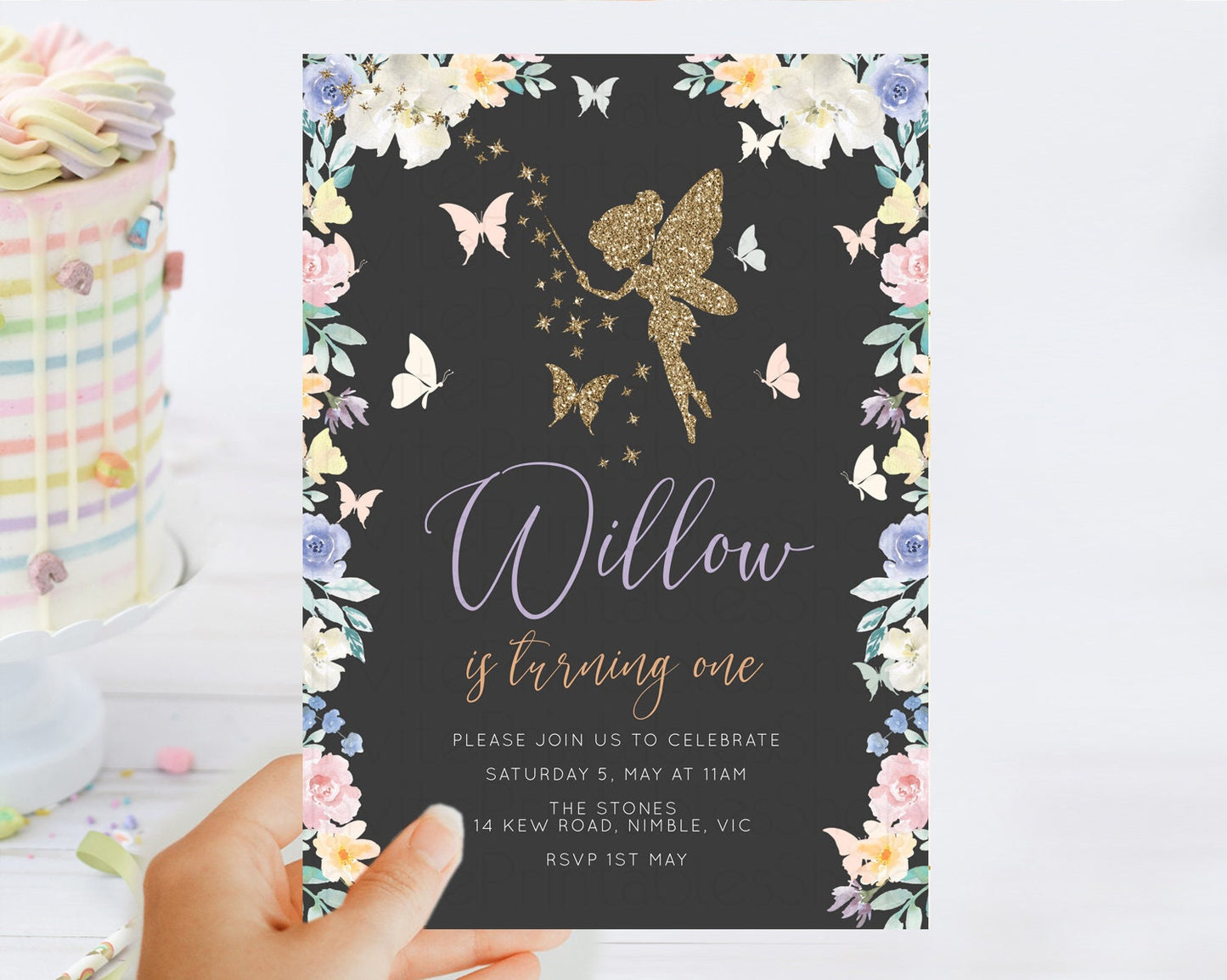 Fairy Birthday Invitation Fairy Invites Fairy Tea Party Fairy Garden Birthday Secret Garden Enchanted Garden Pastel Floral Butterfly D11000