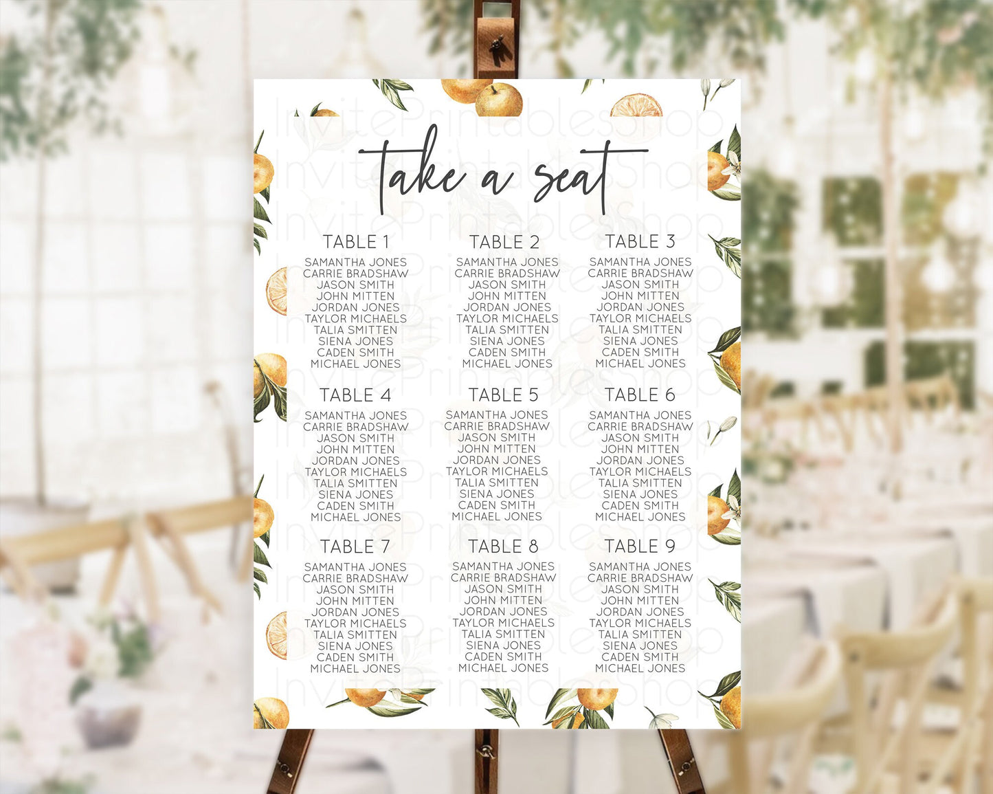 Citrus Seating Chart Lemon Seating Chart Orange Seating Chart Citrus Garden Seating Sign Citrus Floral Table Number Sign D10545