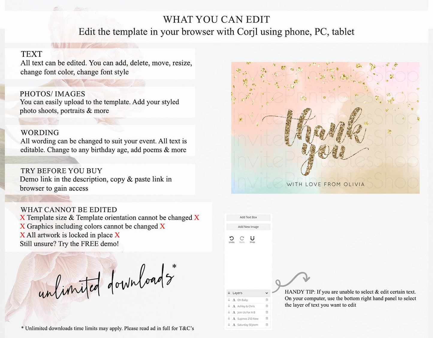 Pastel Thank You Rainbow Thank You Card Colorful Pastel Birthday Thank You Card Confetti Watercolor Pastel Teacher Thank You Cards D10377