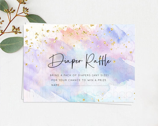 Pastel Diaper Raffle Card Pastel Rainbow Diaper Raffle Insert Colorful Ombre Watercolor Diaper Ticket Confetti Glitter Raffle Game D10583