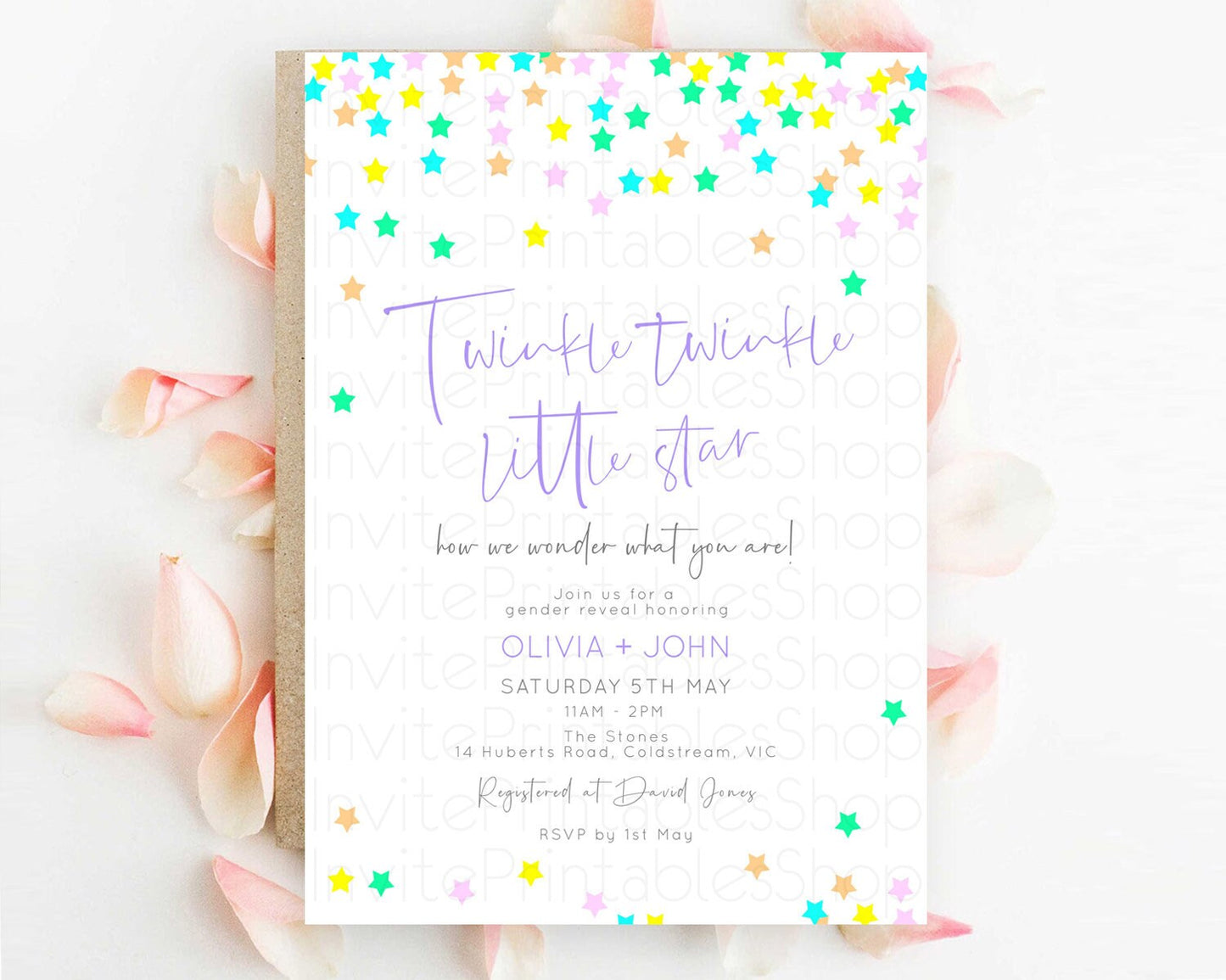 Twinkle Star Baby Shower Invitation Pastel Twinkle Star Invitation Rainbow Pastel Colorful Confetti Twinkle Little Star Baby Shower D10395