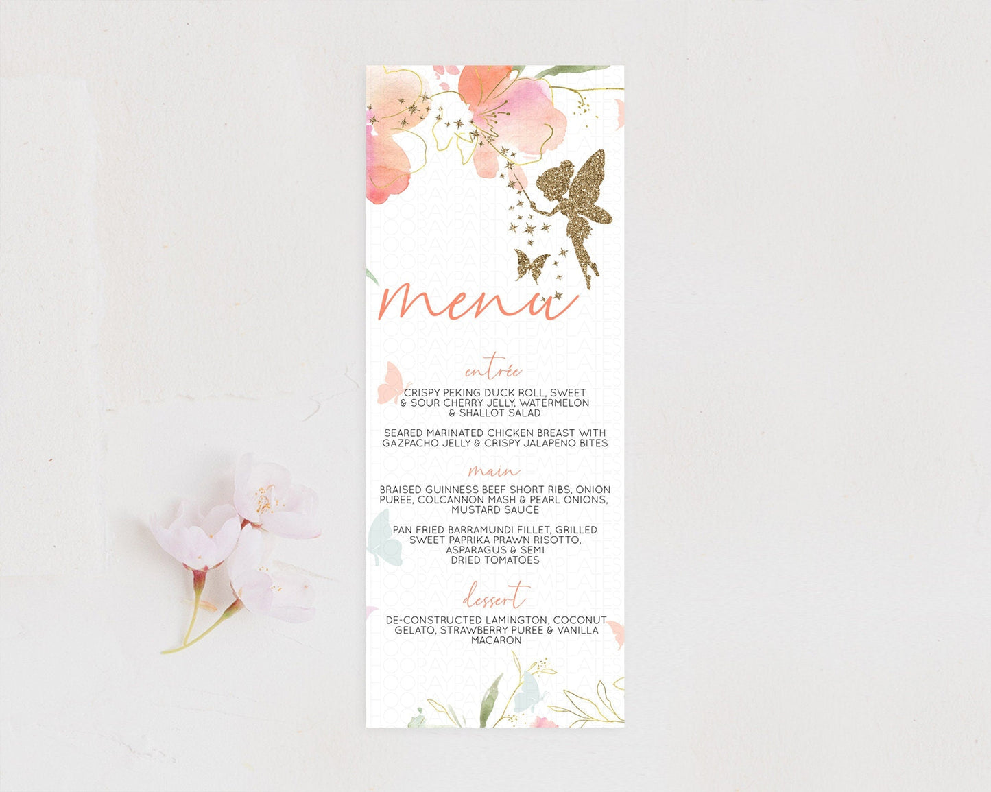 Fairy Menu Fairy Menu Template Enchanted Garden Pastel Floral Butterfly Table Decor Fairy Secret Garden Dinner Dessert Food Menu D10934