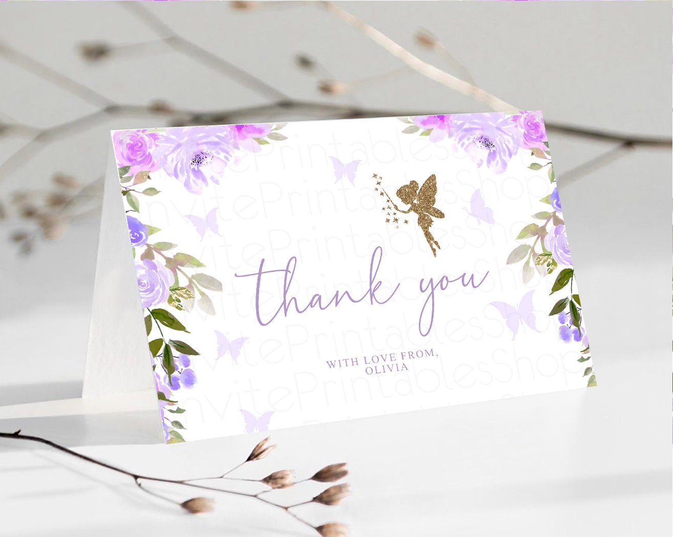 Fairy Thank You Card Enchanted Garden Fairy Secret Garden Glitter Floral Foldable Card Tent Flat Postcard Detail Insert Card Birthday 47