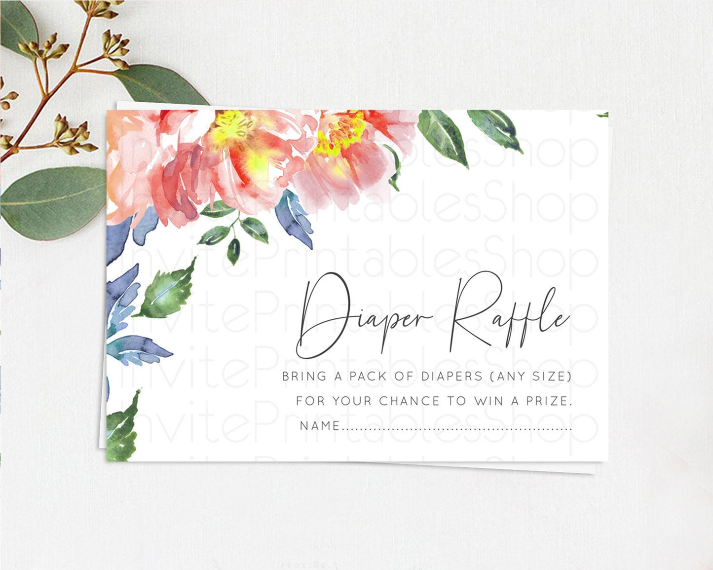 Secret Garden Diaper Raffle Card Boho Wildflower Diaper Raffle Insert Pastel Flower Garden Baby Shower Card Flower Raffle Game D10751