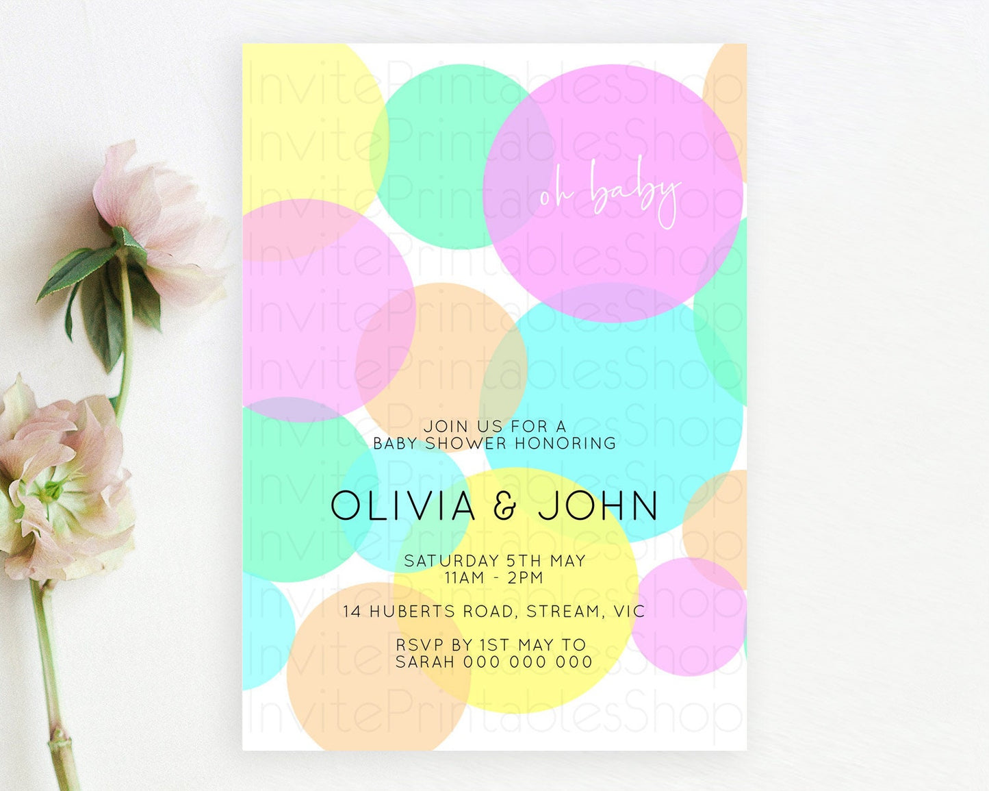 Pastel Rainbow Baby Shower Invitation Pastel Confetti Invitation Sprinkles Bubbles Invitation Colorful Rainbow Confetti Theme D10409