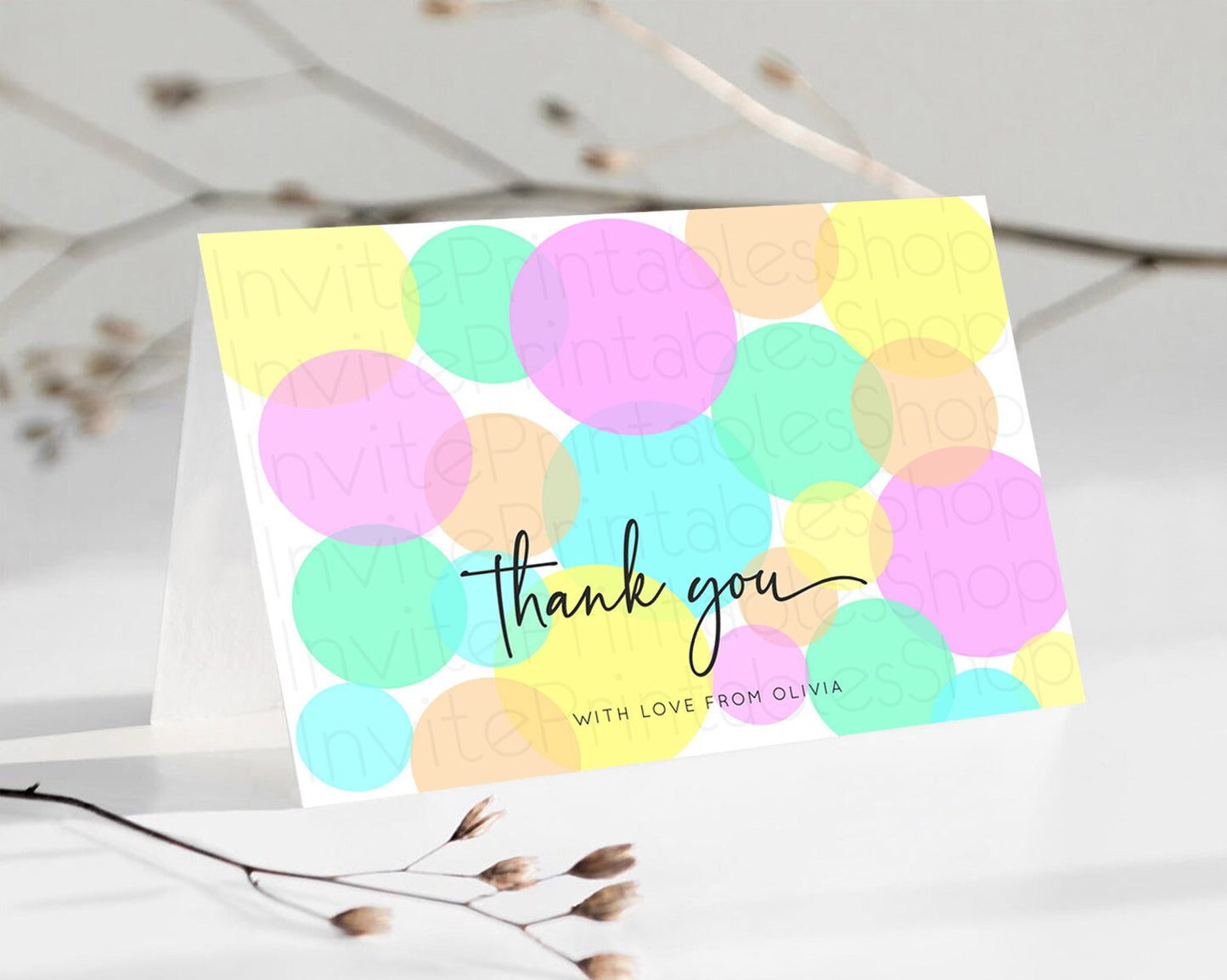 Rainbow Thank You Pastel Thank You Card Pastel Rainbow Birthday Thank You Confetti Colorful Pastel Cards Teacher Thank You Cards D10410