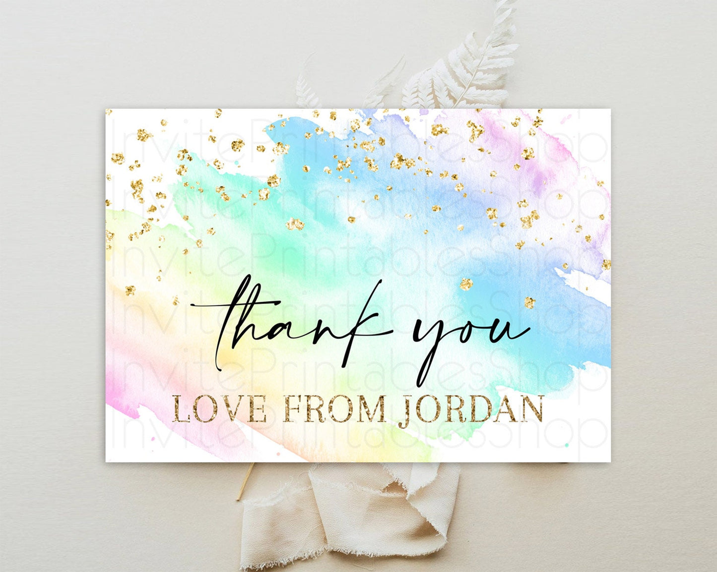 Pastel Thank You Rainbow Thank You Card Colorful Pastel Birthday Thank You Card Confetti Watercolor Pastel Teacher Thank You Cards D10640