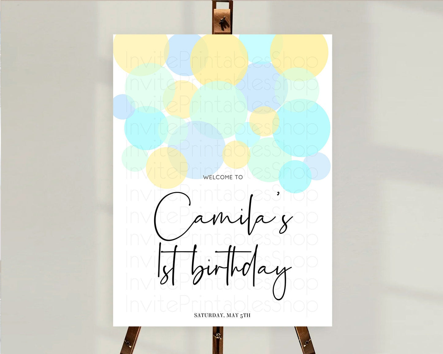 Blue Welcome Board Blue Welcome Sign Pastel Ombre Blue Confetti Welcome Poster Bubbles Confetti Décor First Birthday Welcome Sign 100206