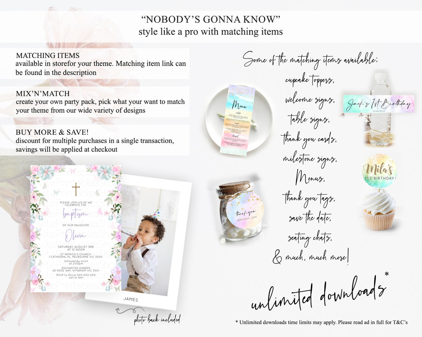 Secret Garden Baptism Invitation Wildflower Baptism Birthday Invite Pastel Flowers Christening Invite Enchanted Garden Boho Floral  D10494