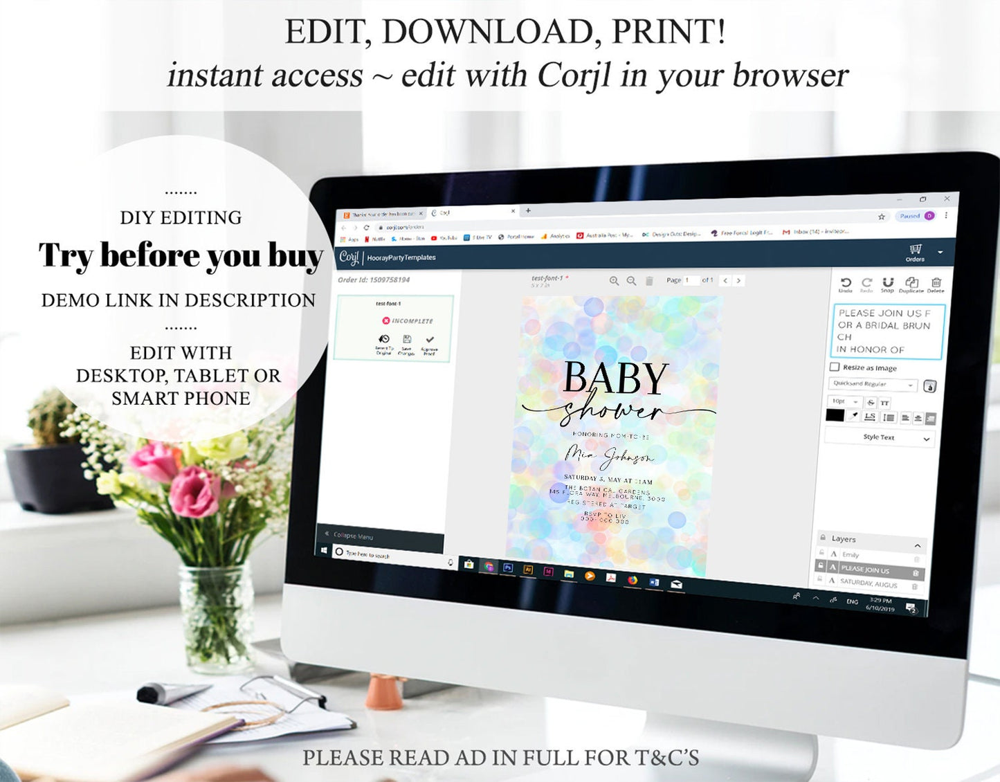 Rainbow Baby Shower Invitation Pastel Invite Colorful POP Invitation Confetti Sprinkles Invite Oh Baby Glitter Blue Pink Yellow Green T500