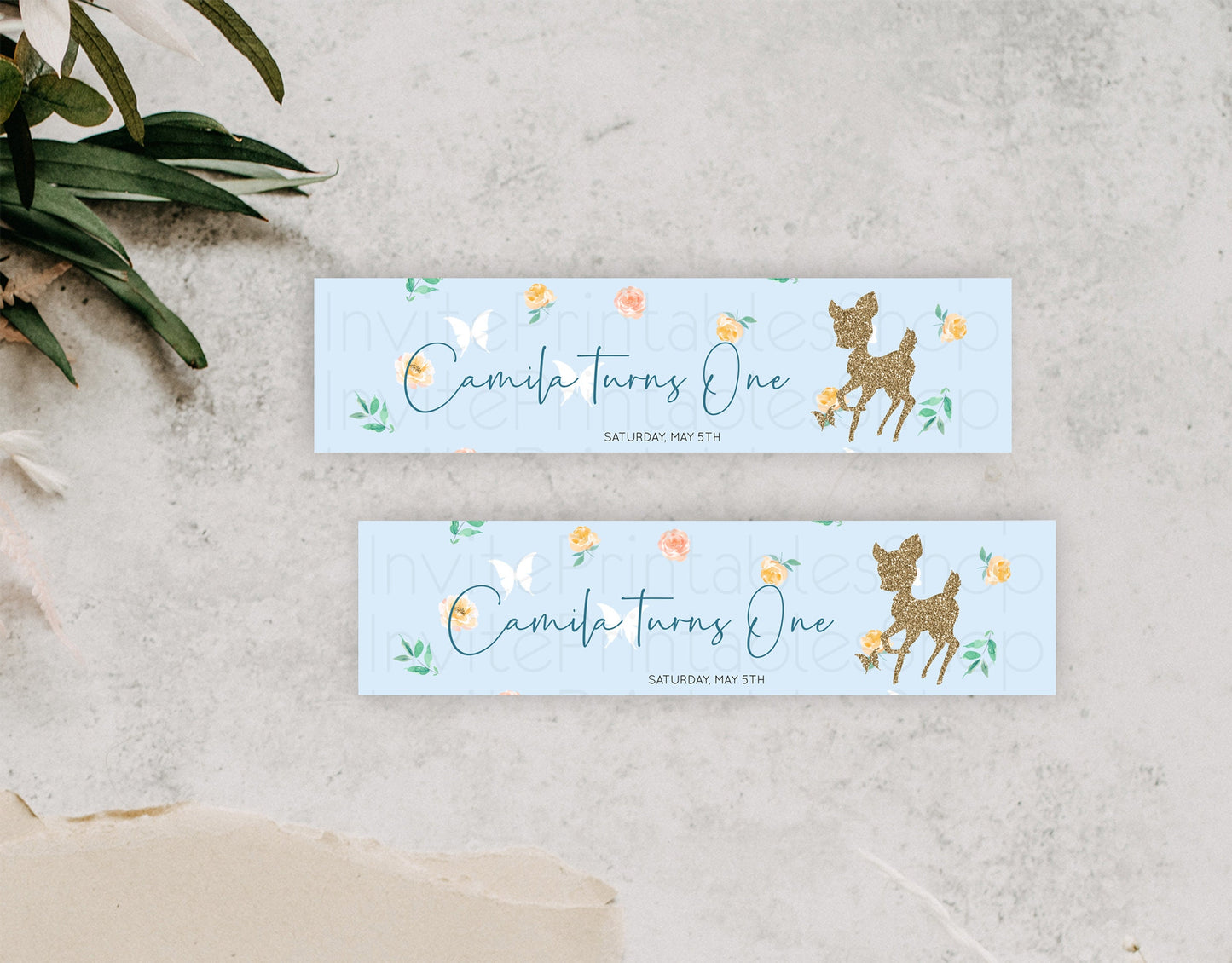 Fawn Deer Water Label Template Pastel Floral Deer Enchanted Forest Butterfly Party Decor Birthday Baptism Baby Shower Bridal Shower D10902