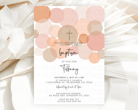 Editable Pastel Baptism Invitation Orange Confetti Baptism 1st Birthday Invi