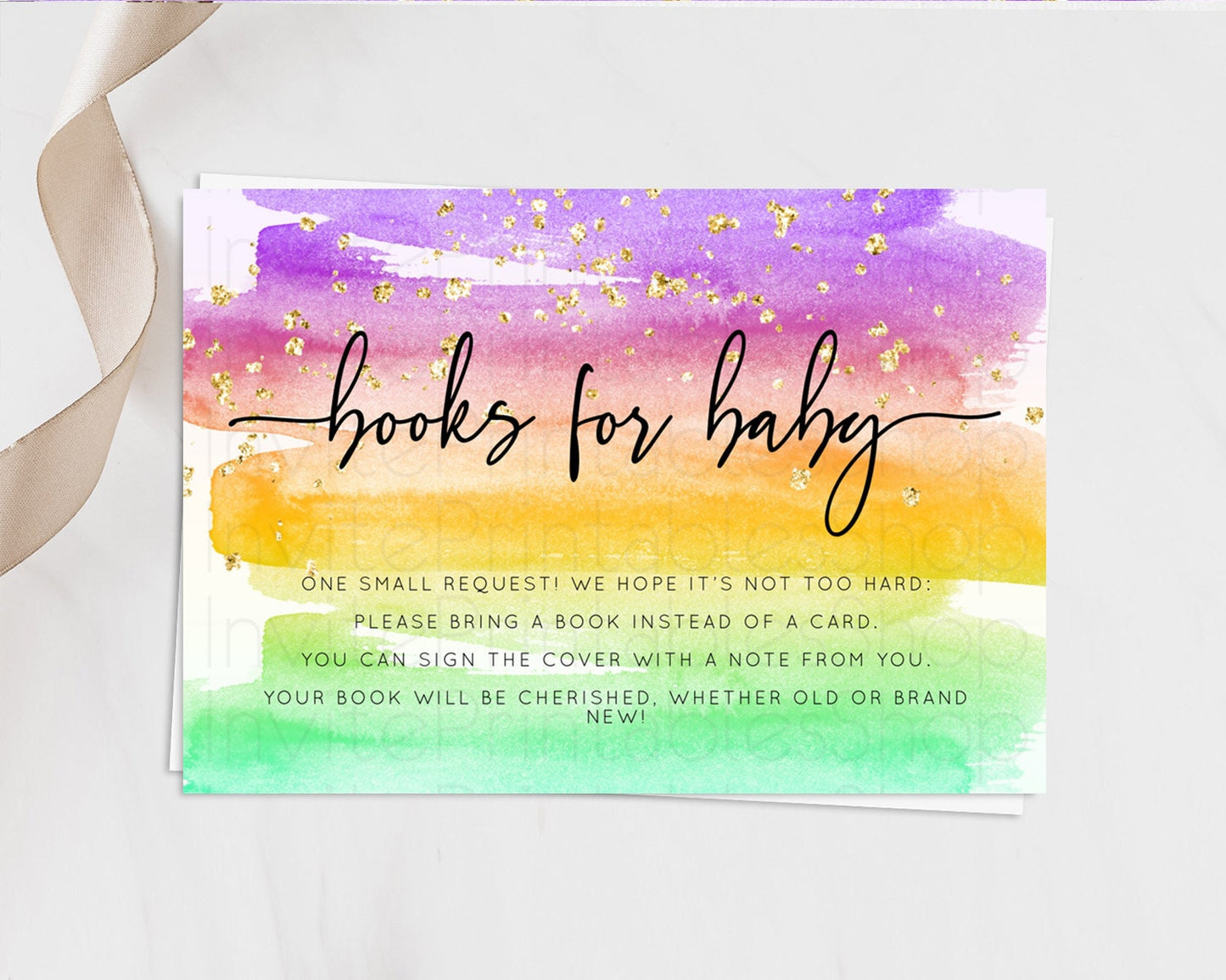 Pastel Books For Baby Card Pastel Rainbow Book Insert Colorful Ombre Watercolor Book Card Confetti Glitter Baby Book Poem Request D10524