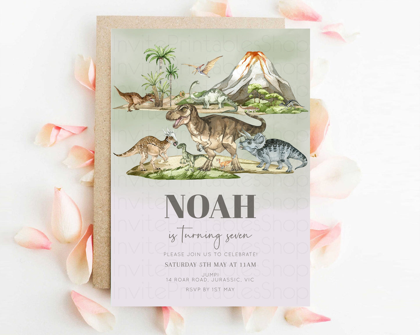 Dinosaur Birthday Invitation Dino Birthday Invitation Watercolor Dinosaur Earthy Volcano T-Rex Jurassic 1st 2nd 3rd 1st 2nd 3rd Birthday