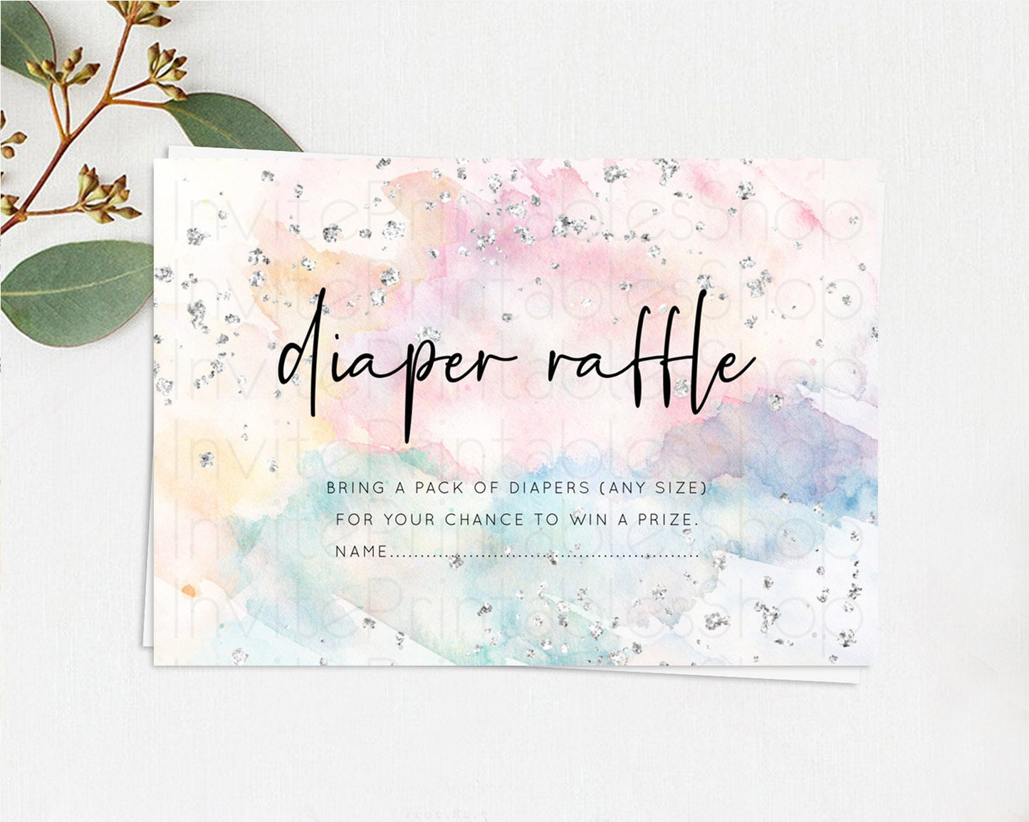 Pastel Rainbow Diaper Raffle Card Pastel Diaper Raffle Insert Pastel Colorful Diaper Ticket Confetti Watercolor Silver Raffle Game D10945