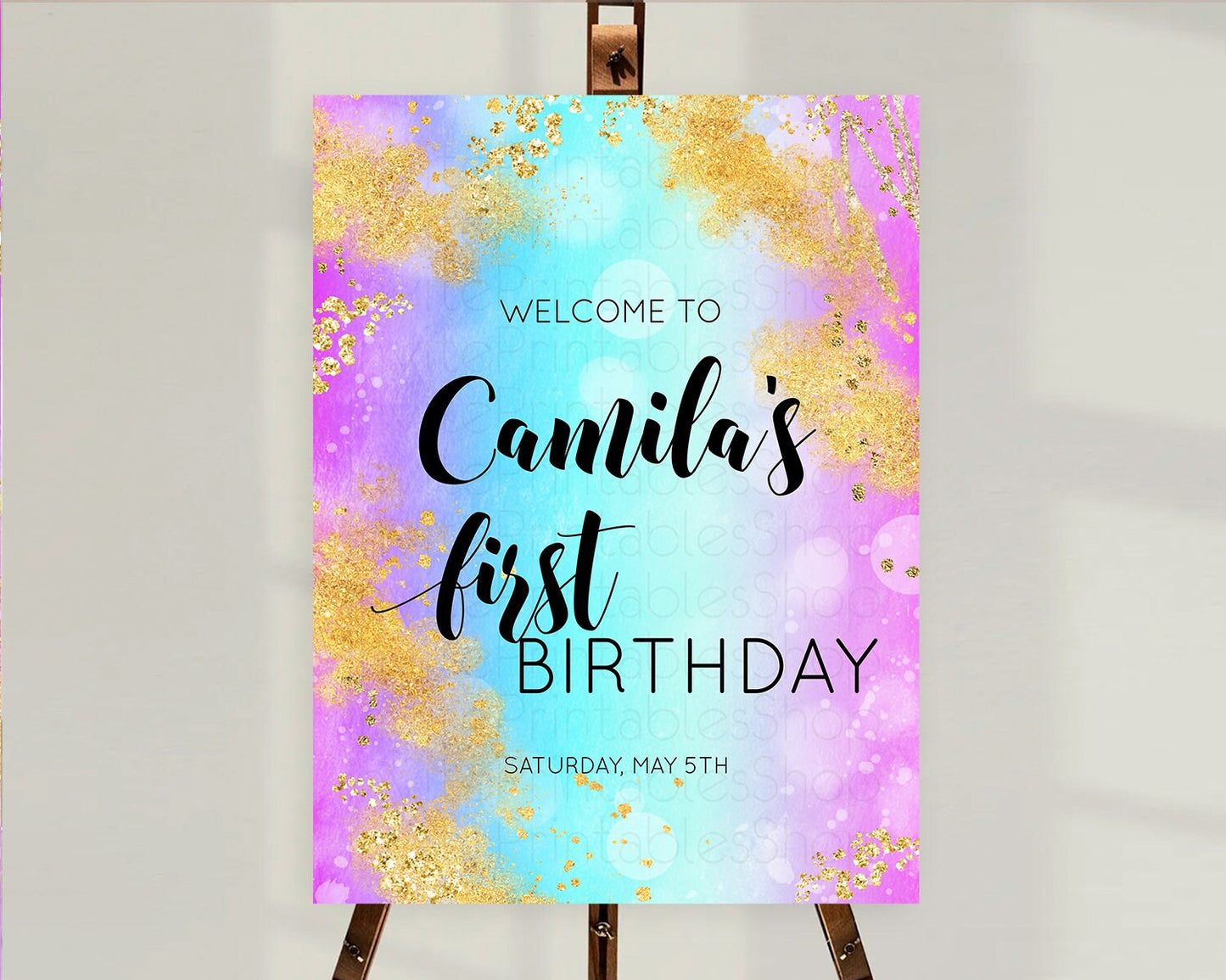 Pastel Welcome Sign Pastel Rainbow Welcome Sign Colorful Rainbow Confetti Watercolor Glitter Pastel First Birthday Welcome Sign D10564