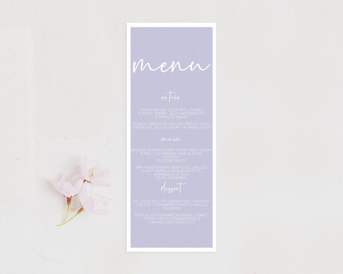 Purple Menu Pastel Purple Menu Template Purple Minimal Table Decor Modern Purple Menu Simple Purple Dinner Dessert Menu Food Menu D10942