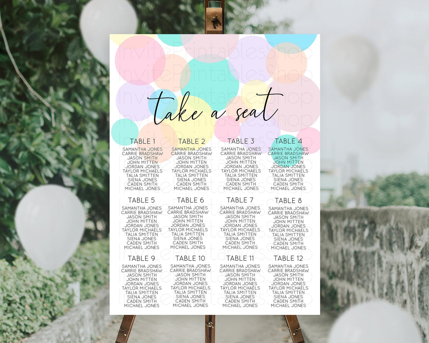 Pastel Seating Chart Pastel Confetti Seating Chart Bubbles Sprinkles Seating Sign Colorful Rainbow Decor Confetti Seating Board D10784