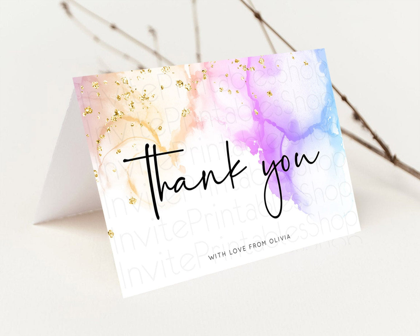 Pastel Thank You Rainbow Thank You Card Colorful Pastel Birthday Thank You Card Confetti Watercolor Pastel Teacher Thank You Cards D10180