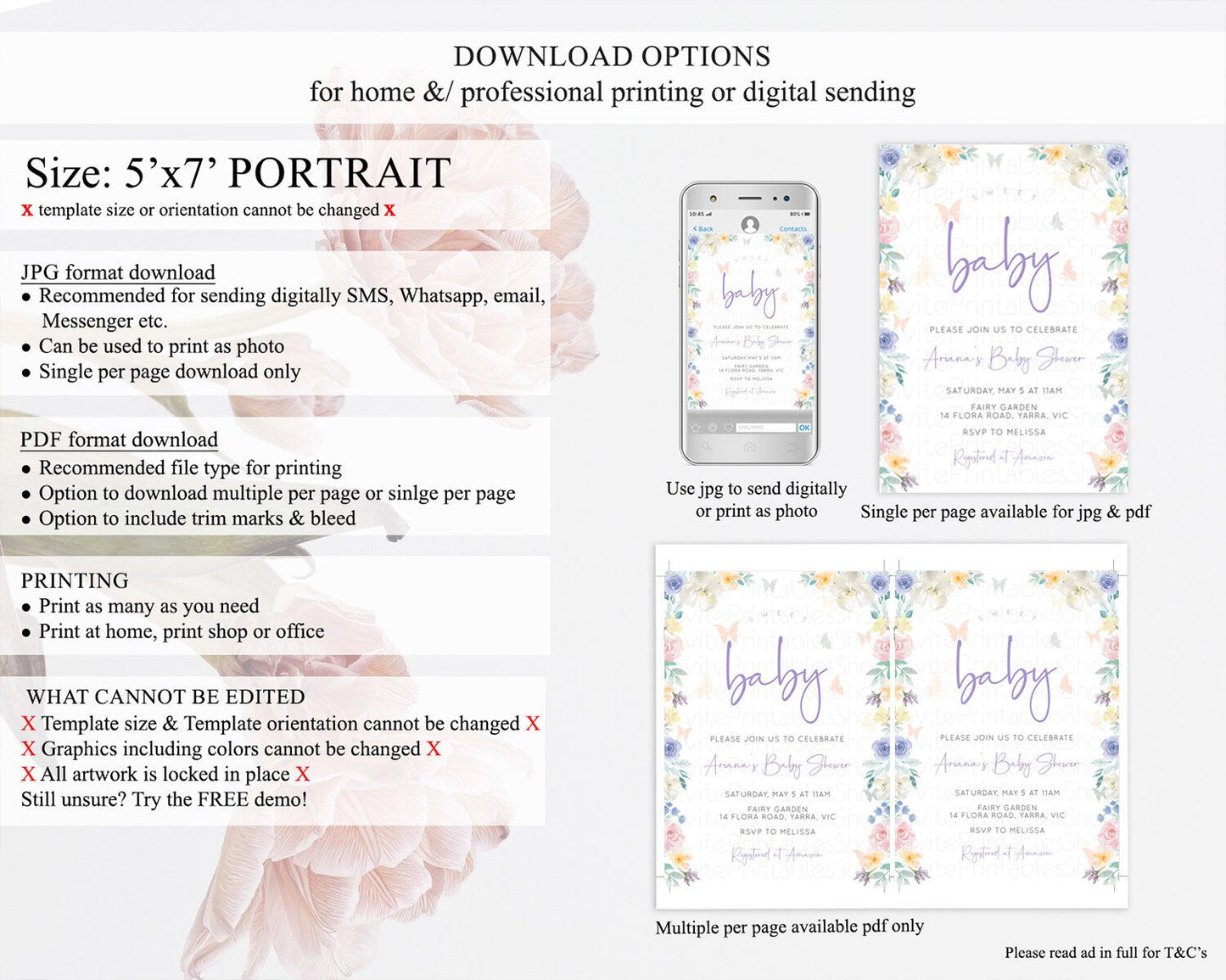 Wildflower Baby Shower Invitation Secret Garden Baby Shower Invitation Pastel Flowers Invite Enchanted Garden Shower Floral Theme D10710