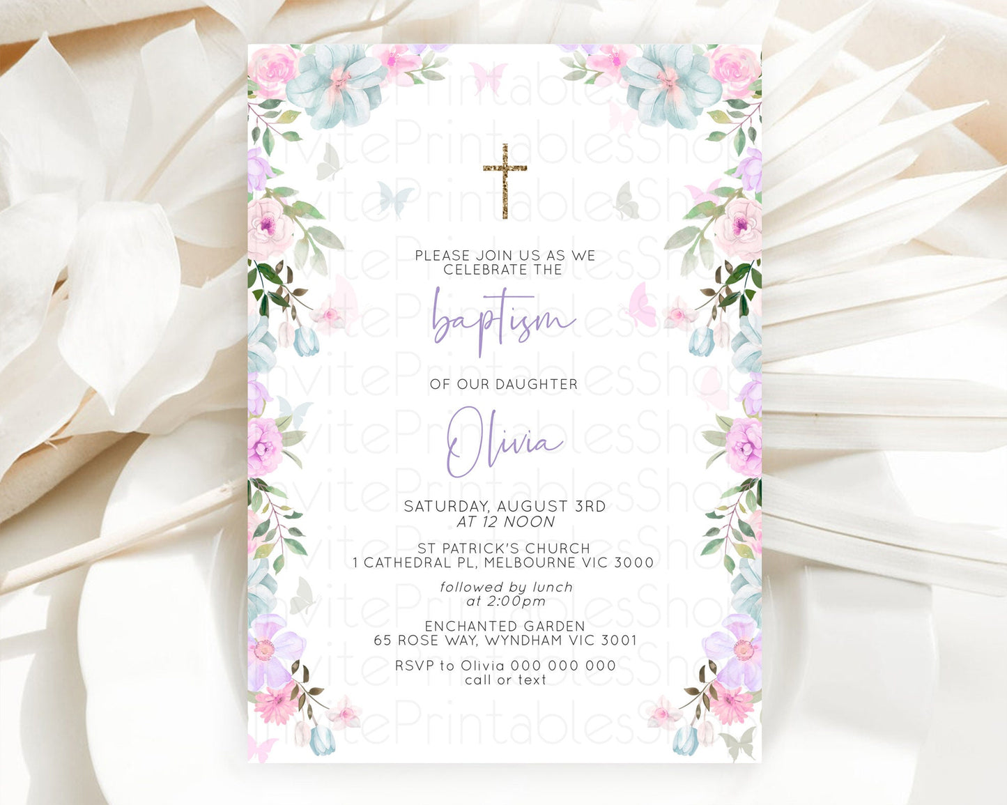 Secret Garden Baptism Invitation Wildflower Baptism Birthday Invite Pastel Flowers Christening Invite Enchanted Garden Boho Floral  D10494