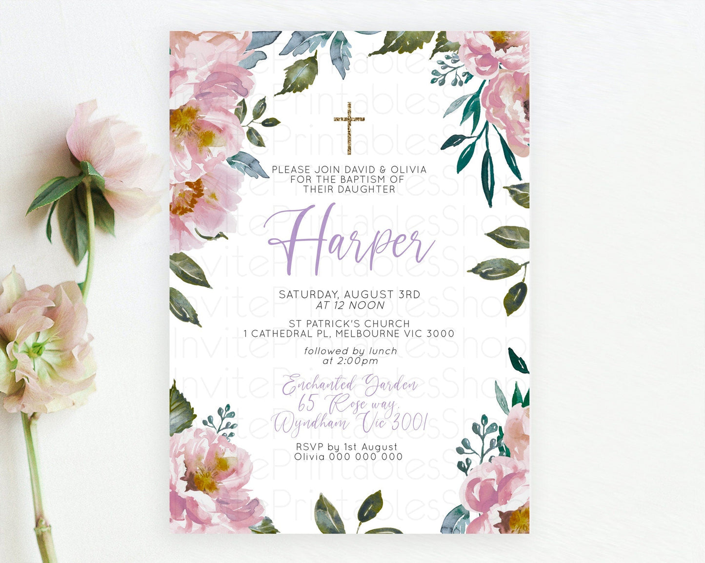 Secret Garden Baptism Invitation Wildflower Baptism Birthday Invite Pastel Flowers Christening Invite Enchanted Garden Boho Floral D10729