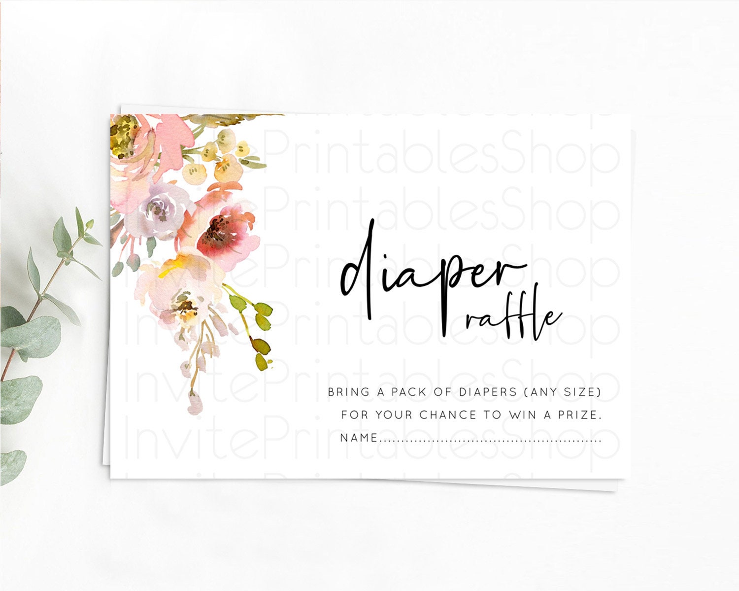 Editable Secret Garden Diaper Raffle Card Boho Wildflower Diaper Raffle Inse