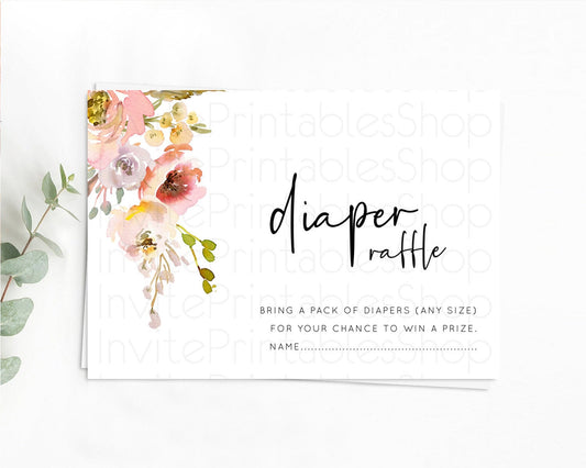 Editable Secret Garden Diaper Raffle Card Boho Wildflower Diaper Raffle Inse