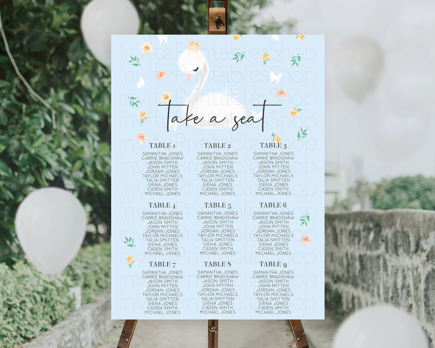 Swan Seating Chart Swan Princess Ballet Seating Sign Watercolour Pastel Floral Enchanted Forest Swan Lake Party Decor Secret Garden D10903