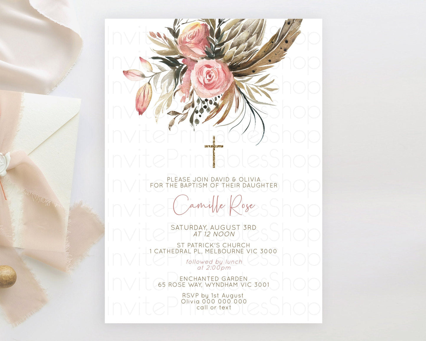 Secret Garden Baptism Invitation Wildflower Baptism Birthday Invite Pastel Flowers Christening Invite Enchanted Garden Boho Floral D10686