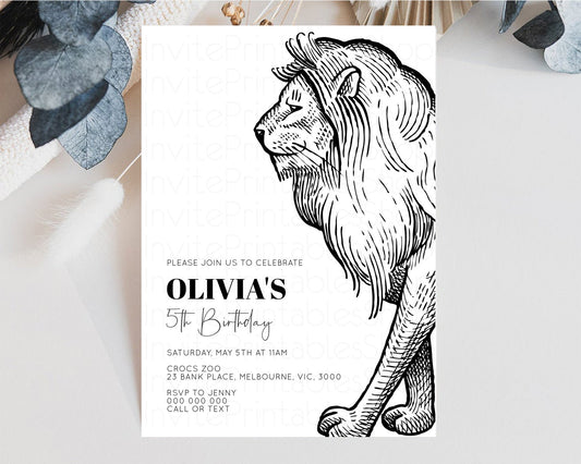 Editable Lion Birthday Invitation Lion Invitation White Invitation Simple Ju