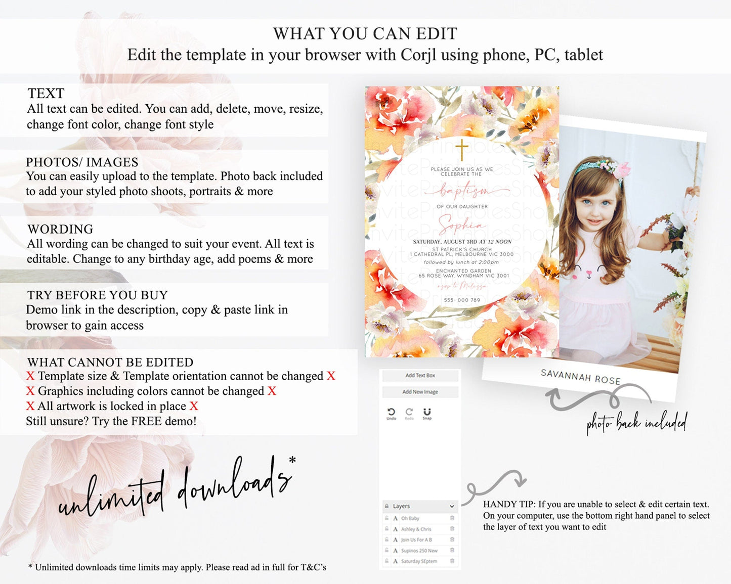 Secret Garden Baptism Invitation Wildflower Baptism Birthday Invite Pastel Flowers Christening Invite Enchanted Garden Boho Floral D10280