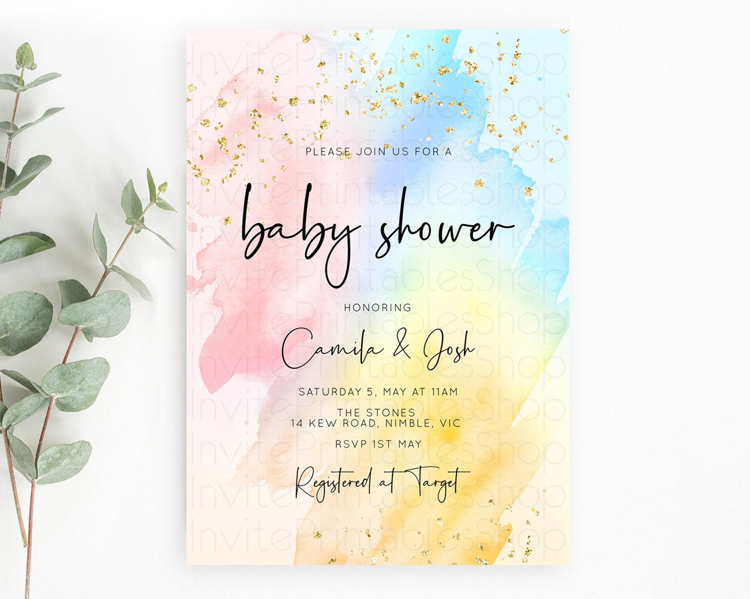 Editable Pastel Baby Shower Invitation Rainbow Baby Shower Invitation Colorf