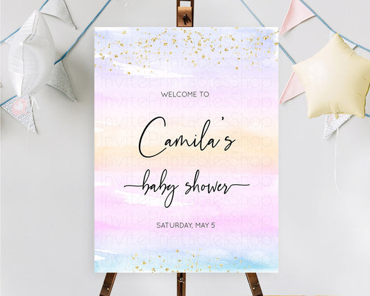 Pastel Baby Shower Welcome Sign Pastel Rainbow Welcome Sign Colorful Rainbow Confetti Watercolor Glitter Décor Pastel  Welcome Sign D10594