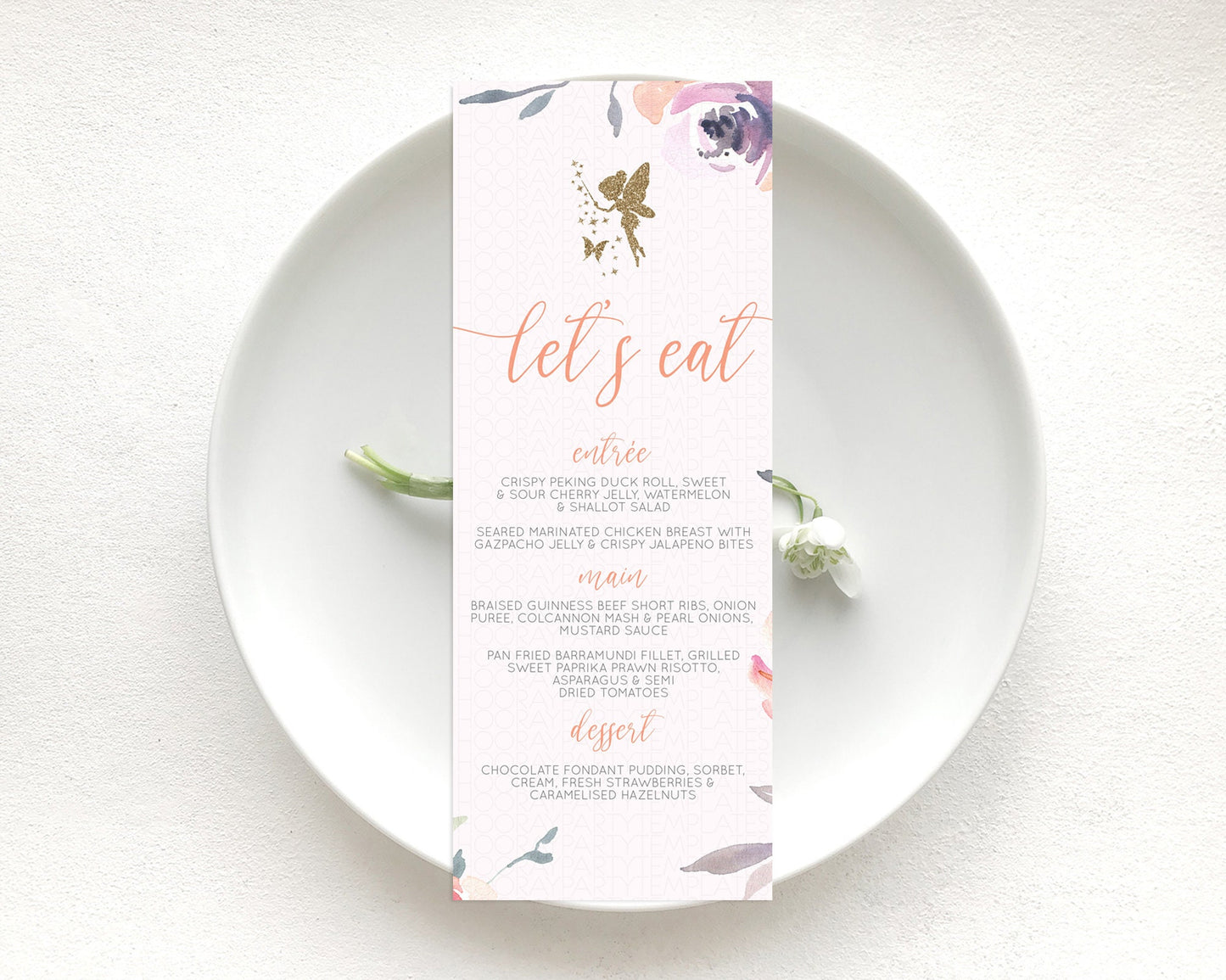 Fairy Menu Fairy Menu Template Enchanted Garden Pastel Floral Butterfly Table Décor Fairy Secret Garden Dinner Dessert Food Menu D10197