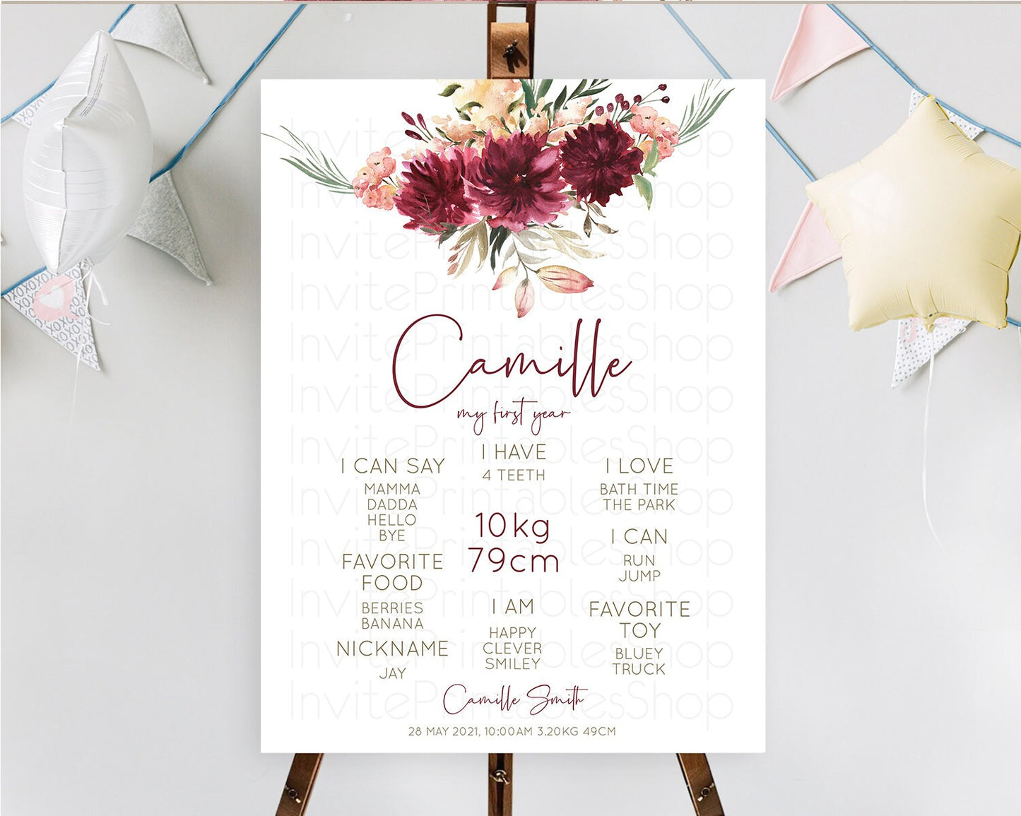 Secret Garden Milestone Board Wildflower First Birthday Milestone Poster Pastel Flowers Milestone Boho Wildflower 1st Birthday Sign D10685