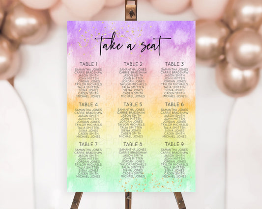 Editable Rainbow Seating Chart Pastel Seating Chart Colorful Pastel Watercol
