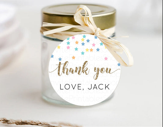 Star Thank You Gift Tags Pastel Stars Thank You Tags Shooting Star Rainbow Colorful Confetti Twinkle Little Star First Birthday Tags D10298